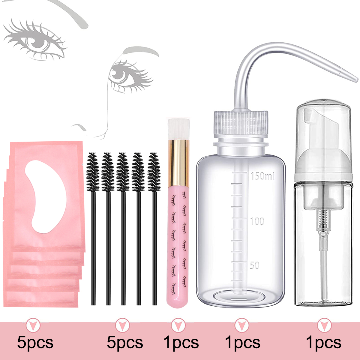 Eyelash Extension Wash Kit - 13-częściowy zestaw do czyszczenia przedłużania rzęs